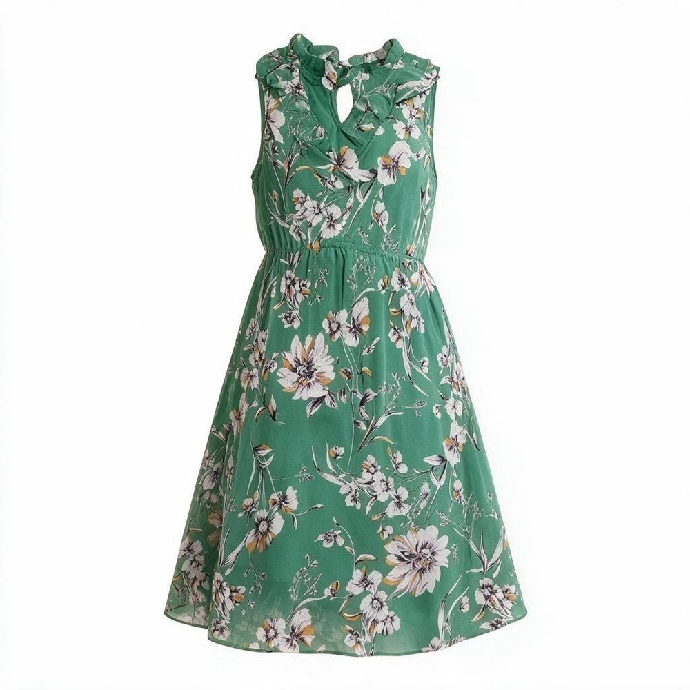 Maurices Womens 3X Green Floral Sleeveless Ruffle V-Neck Empire Waist Dress